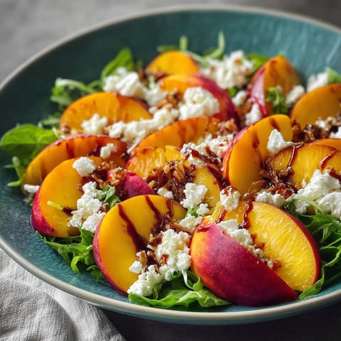 A bowl of salad with peaches and feta cheese.