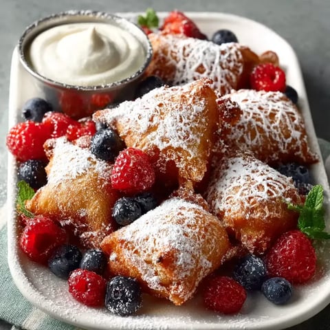 A plate of springtime beignets and berries.