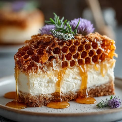 A slice of crunchy and creamy honeycomb cheesecake cake.