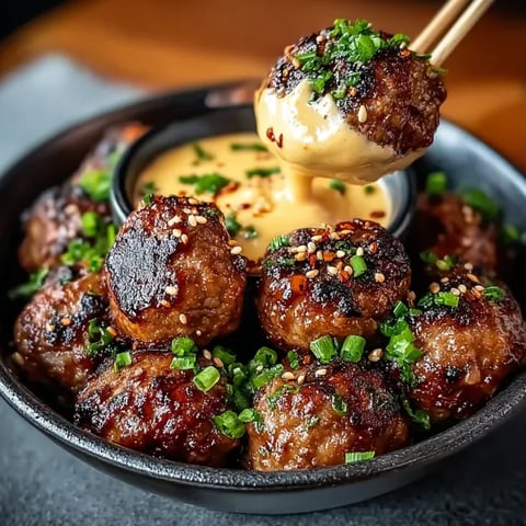 A bowl of meatballs with a spicy mayo dip.
