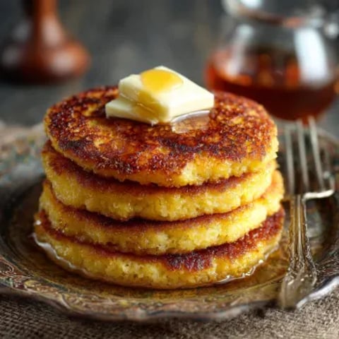 A stack of Southern Cornbread Hoecakes.