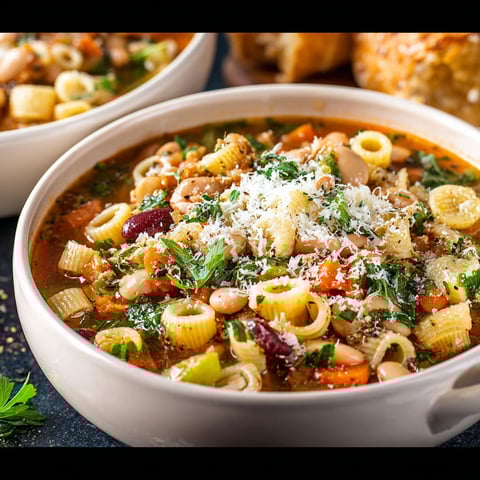 A bowl of Italian pasta fagioli.