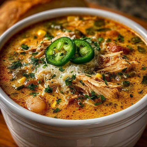 A bowl of Cajun White Chicken Chili.