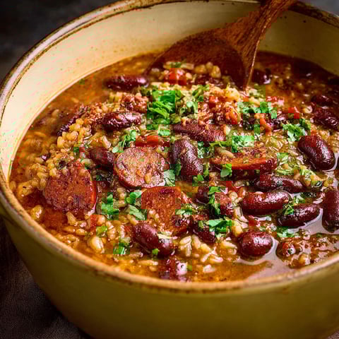 A bowl of red beans and rice.