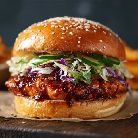 A Korean Fire Chicken Burger with lettuce, tomato, and onion.