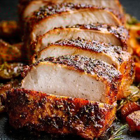 A roast of meat on a table.