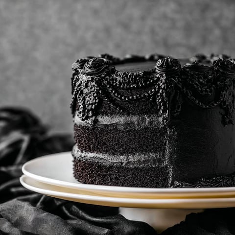 A slice of black velvet cake.