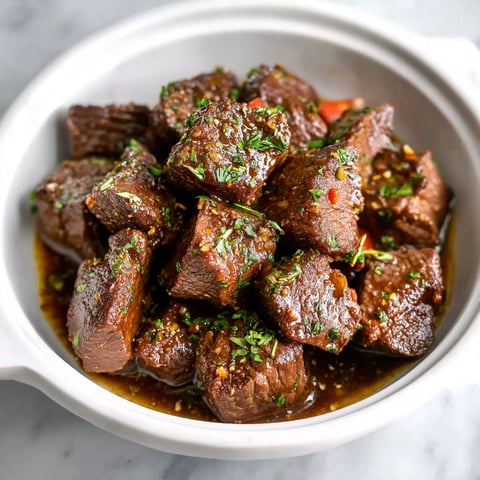 A bowl of beef stew with a spoon in it.