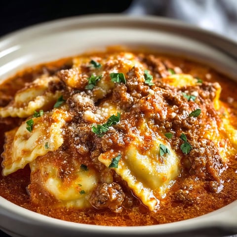 A bowl of pasta with meat sauce.