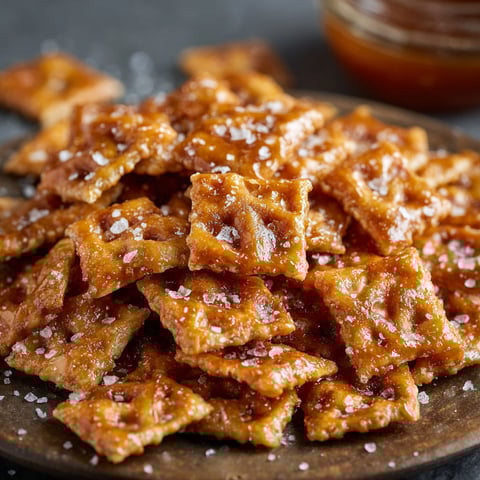 A plate of salted caramel cracker bites.