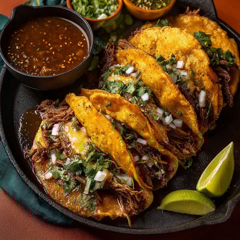 A plate of tacos with meat and onions.
