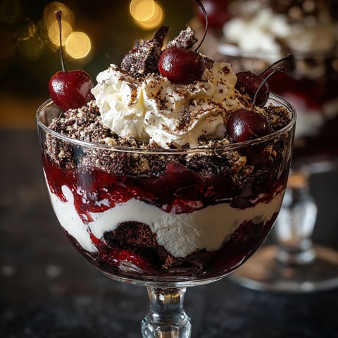 A dessert in a glass bowl with cherries and whipped cream.