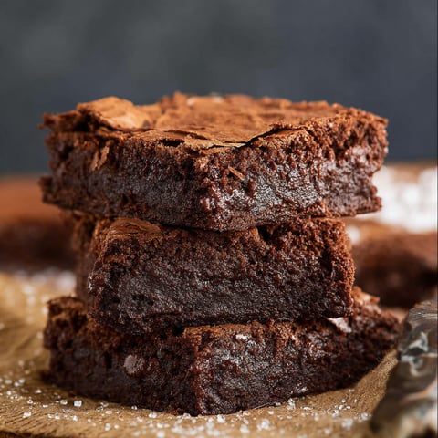 A stack of brownies on a table.