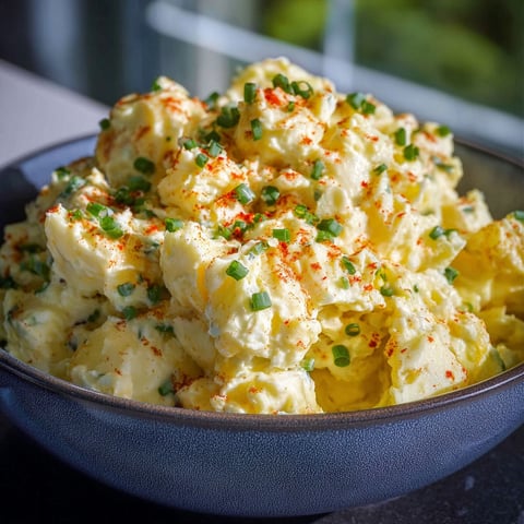 A bowl of potato salad with green onions.