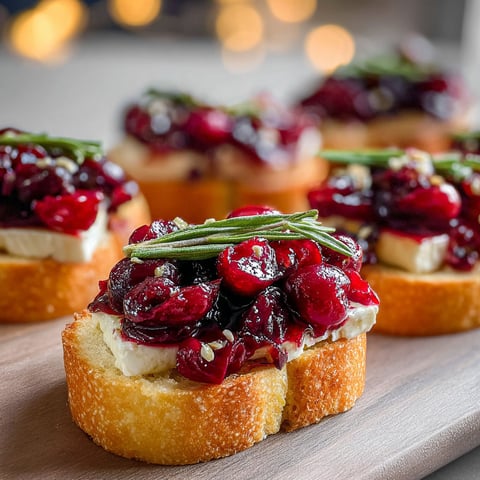 A plate of crostini with cranberry sauce and brie cheese.