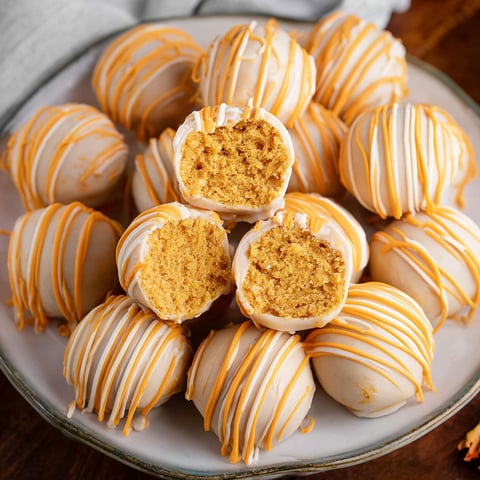 A plate of pumpkin cheesecake balls.