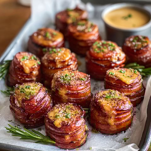 A tray of mustard hasselback kielbasa bites.