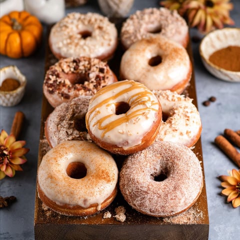 A tray of pumpkin cheesecake brioche doughnuts.