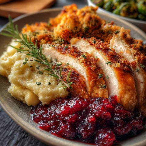 A plate of food with chicken, mashed potatoes, and cranberry sauce.