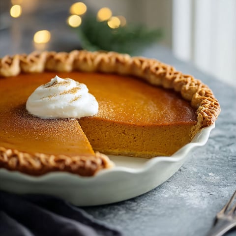 A slice of pumpkin pie with whipped cream on top.