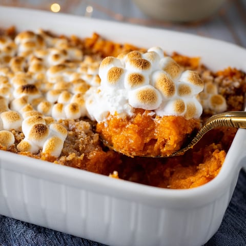 A white bowl filled with a sweet potato casserole.