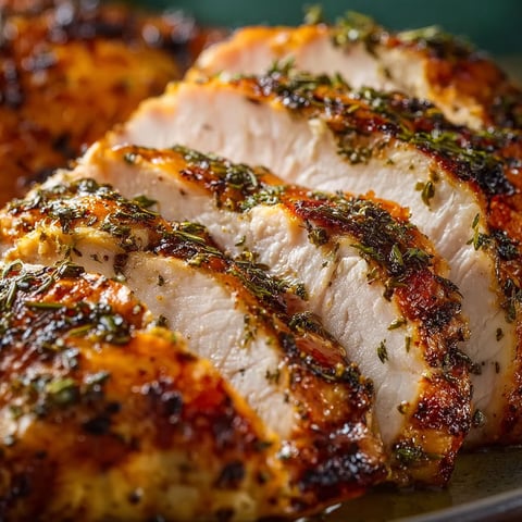 A roasted turkey breast with herbs on top.