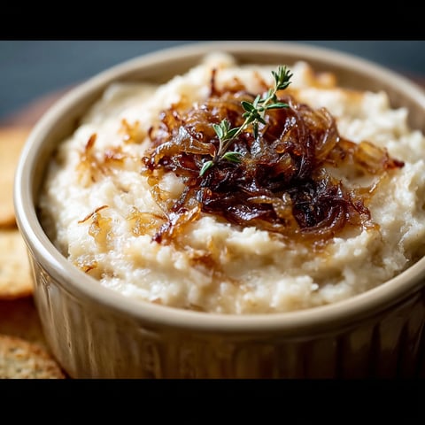 A bowl of caramelized onion dip.