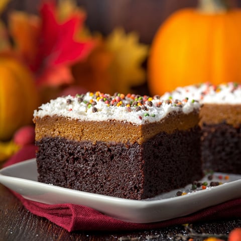A slice of pumpkin magic cake.