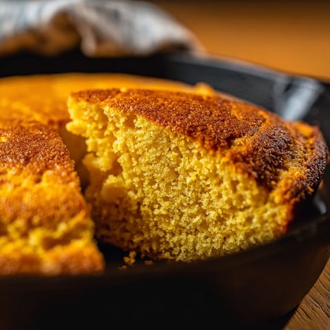 A slice of cornbread in a skillet.
