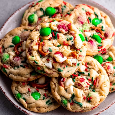 A plate of Christmas Kitchen Sink Cookies.