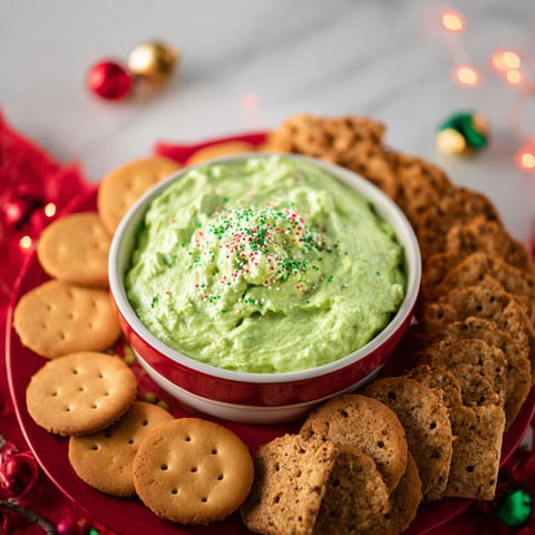 A red bowl filled with a green dip.