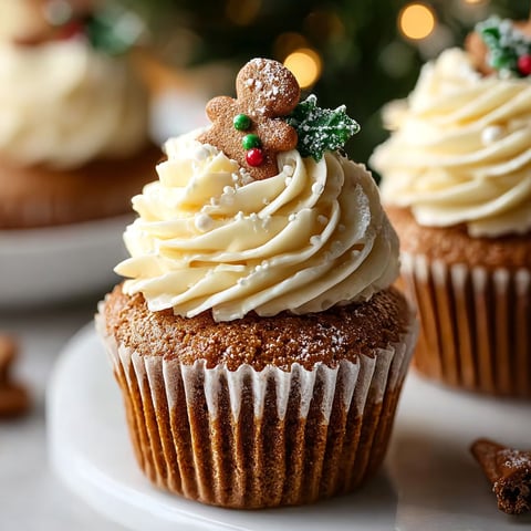 Three cupcakes with gingerbread frosting and sprinkles.