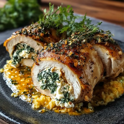 A plate of herbed ricotta stuffed chicken rolls.