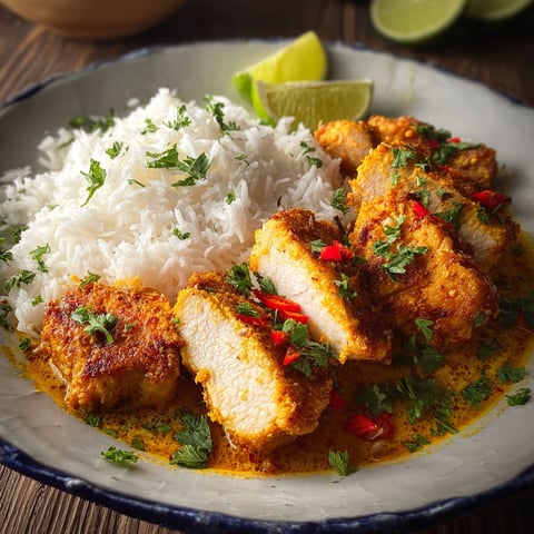 A plate of chicken with rice and lime.