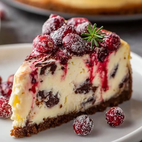 slice of cranberry white chocolate cheesecake