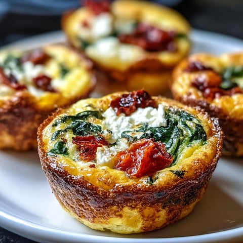Three muffins with spinach, feta, and sun-dried tomato.