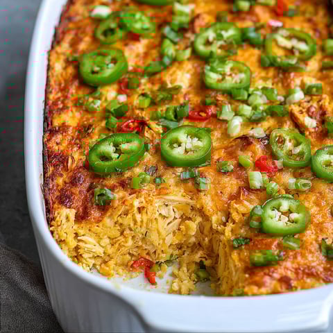 A dish with jalapenos and chicken.