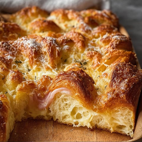 A croissant bake with ham and cheese.