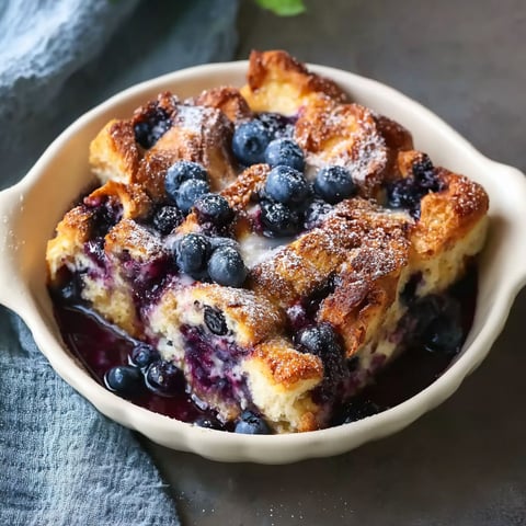 A bowl of French toast with blueberries and powdered sugar.