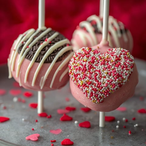 A plate of heart-shaped Oreo pops.