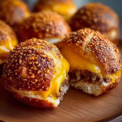 A plate of cheeseburger pretzel bombs.