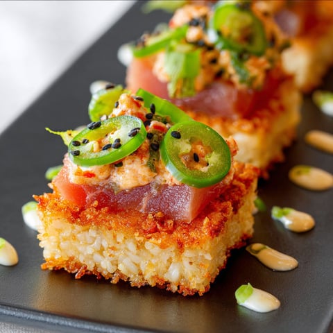A dish of Nobu Crispy Rice Spicy Tuna.