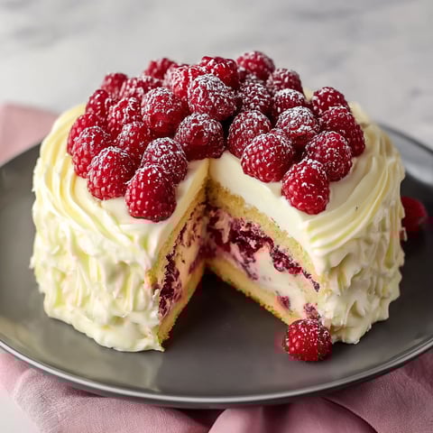 A slice of white chocolate raspberry dream cake.