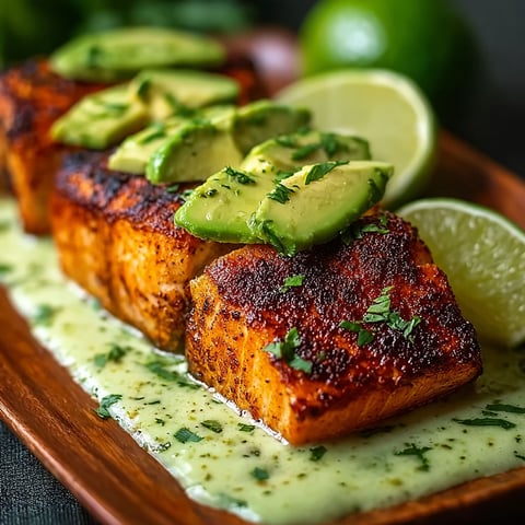 A plate of grilled salmon with avocado and lime.