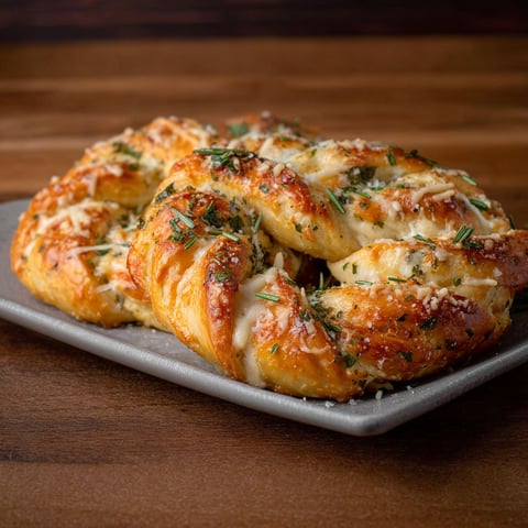 A plate of mozzarella stuffed rosemary parmesan soft pretzels.