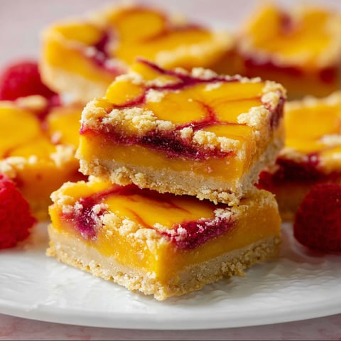 Mango bars with a raspberry swirl.