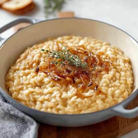 A bowl of perfect caramelized onion risotto.