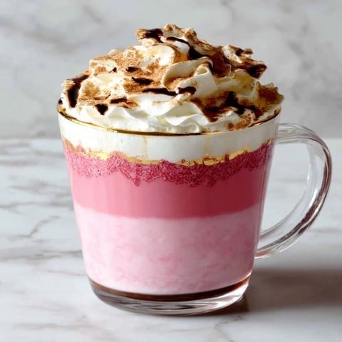 A glass of pink and white frosting.