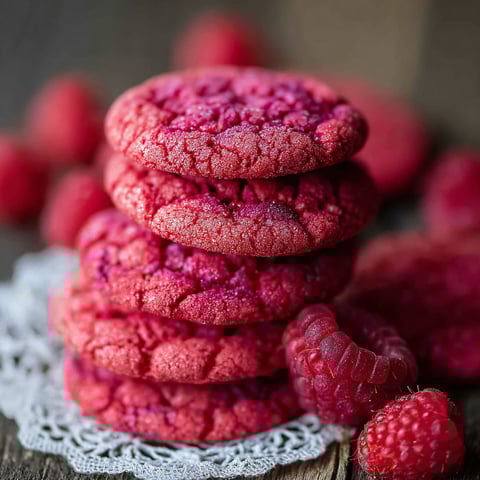A stack of red raspberry cookies.