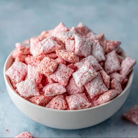 A bowl of puppy chow with strawberries on top.